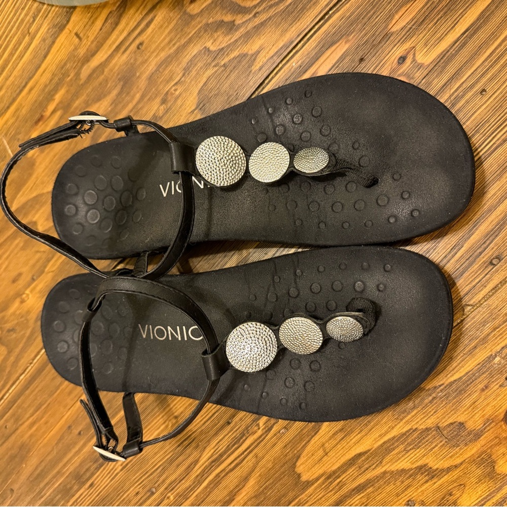 Vionic Black Sandals with Metallic Accents